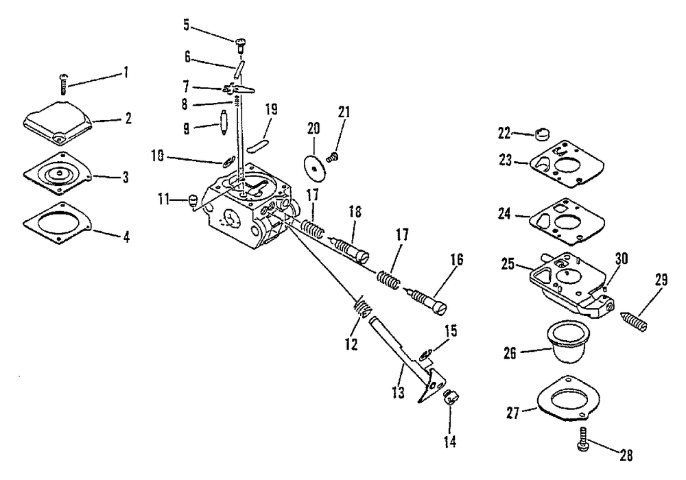 Carburetor Diagram and Parts List for SRM-2501 043001 - 061968 Echo Trimmer