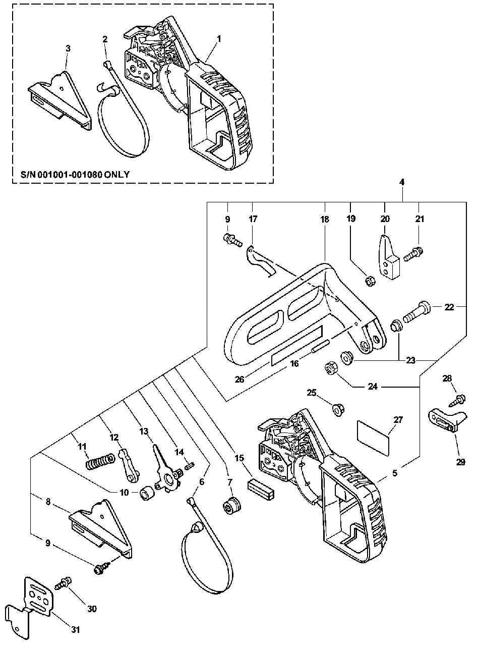 Chainbrake Assembly Diagram and Parts List for CS-3000 (Type 1)(00001001 - 99999999) Echo Chainsaw