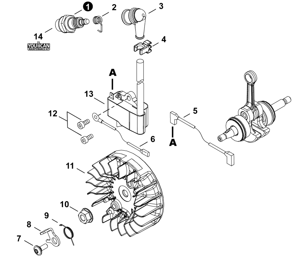 Flywheel, Ignition Diagram and Parts List for CS-4010 C91315001001 - C91315999999 Echo Chainsaw