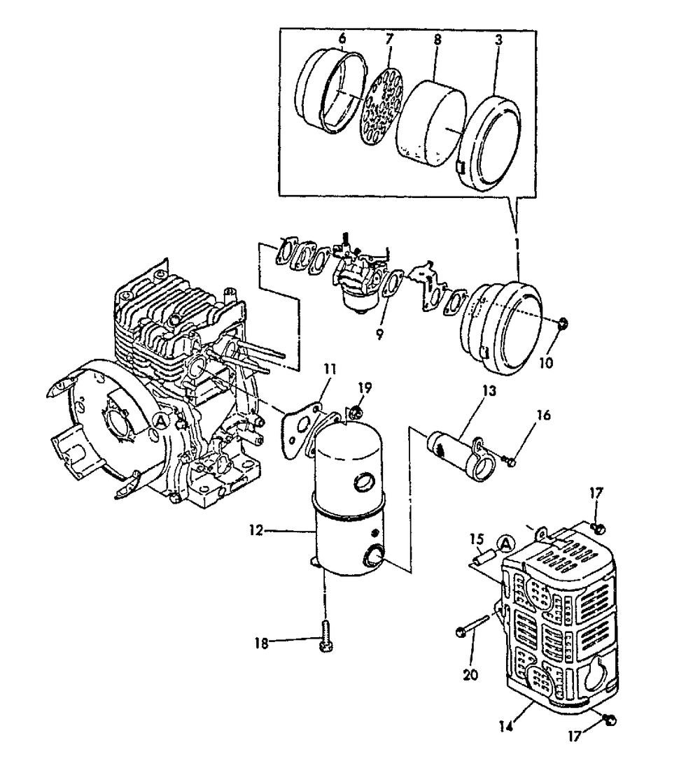 Intake, Exhaust, Air Cleaner Diagram and Parts List for EG-2300 01001 - 03371 Echo Generator