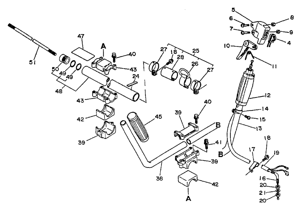 Driveshaft, Handles, Ignition Switch, Throttle Diagram and Parts List for SRM-400 BE Version Echo Trimmer