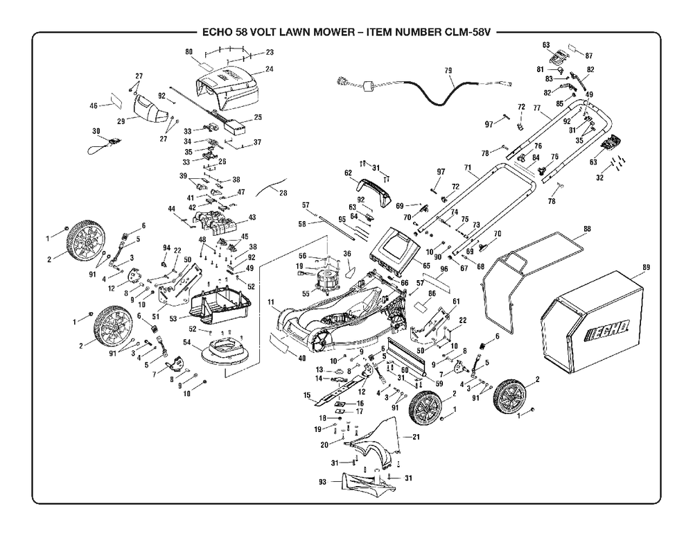 General Assembly Diagram and Parts List for CLM-58V (Revision 11)(107944001)(2018-11) Echo Charger