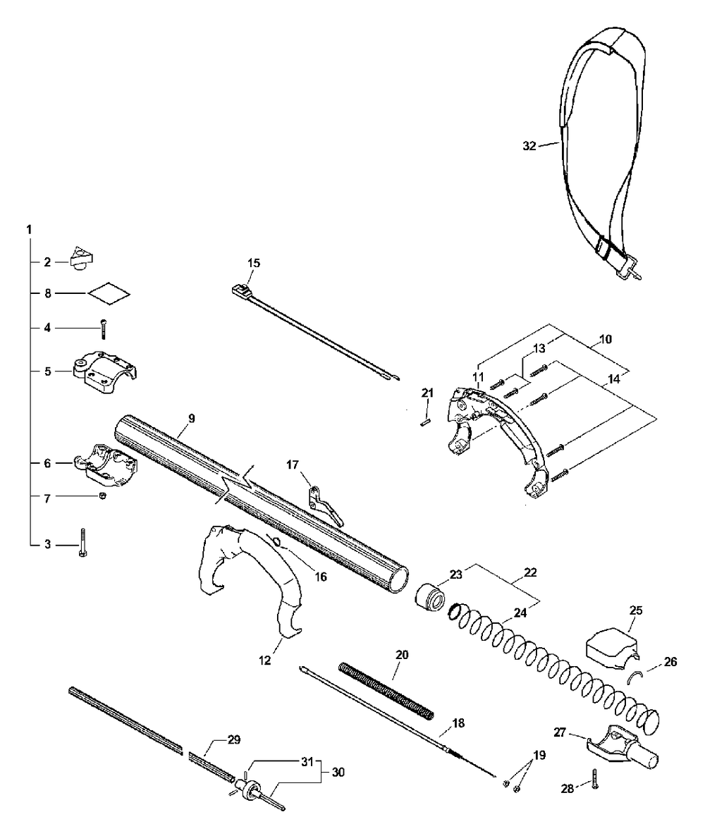 Handle, Ignition Switch, Throttle Cable, Driveshaft S/N: 001001-505899 Diagram and Parts List for PPT-2400  Echo Pole Saw
