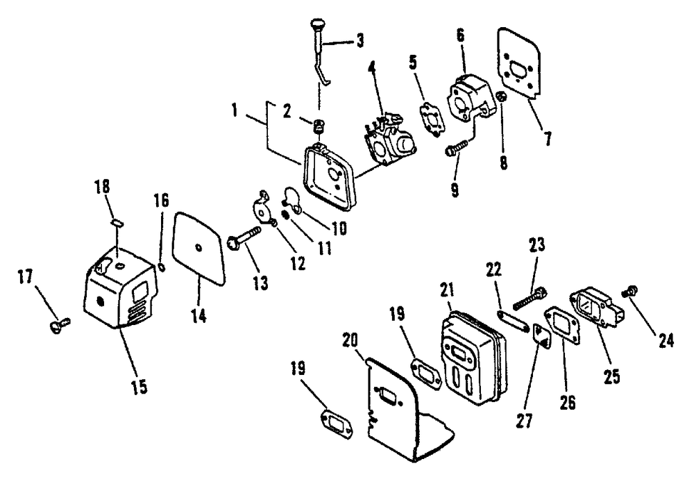 Intake, Exhaust, Air Cleaner Diagram and Parts List for GT-1100 174349 - 181000 Echo Trimmer