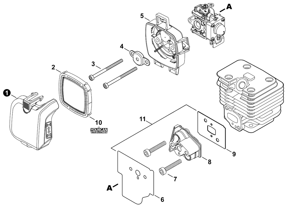 Intake Diagram and Parts List for PB-2520 P54826001001 - P54826999999 Echo Leaf Blower / Vacuum