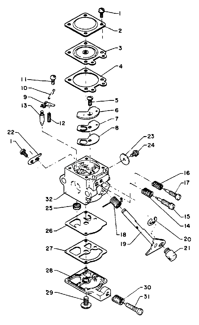 Carburetor Diagram and Parts List for SRM-210 E Version Echo Trimmer