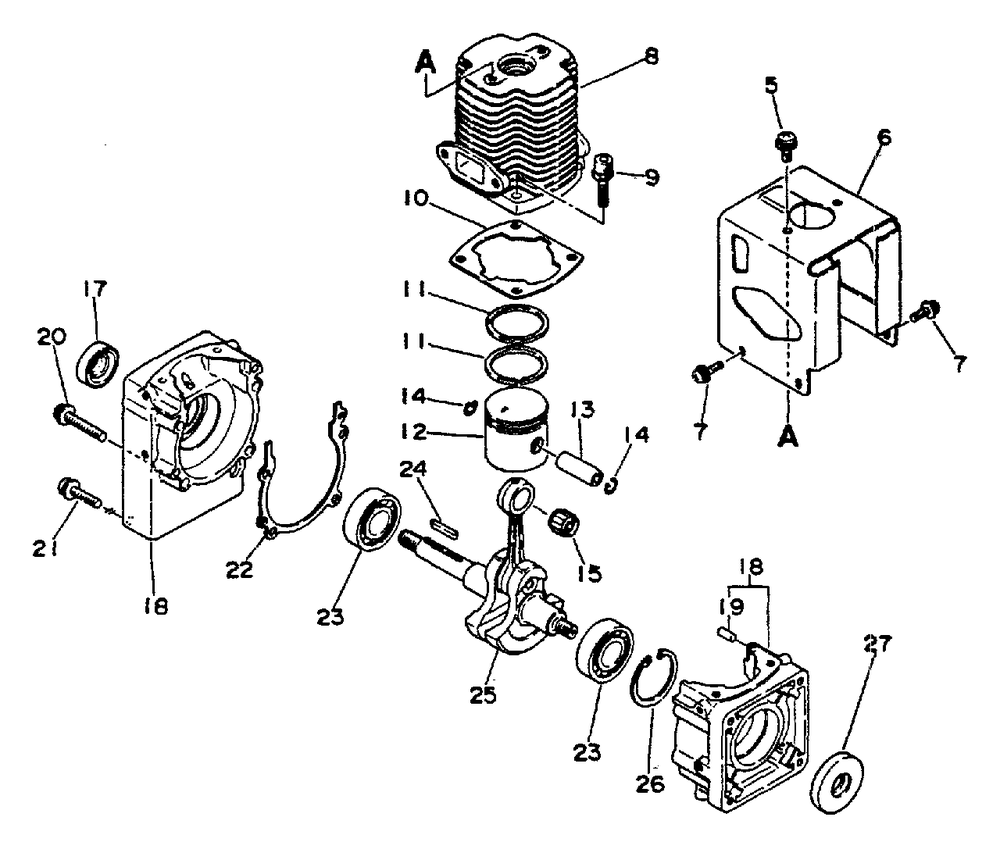 Engine, Crankcase Diagram and Parts List for PB-300E 0049617 - 9999999 Echo Leaf Blower / Vacuum