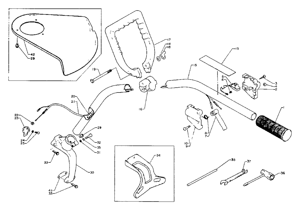 Driveshaft, Throttle, Handles, Stop Switch, Stand, Debris Shield, Tools Diagram and Parts List for GTL-140 0010205 - 9999999 Echo Trimmer