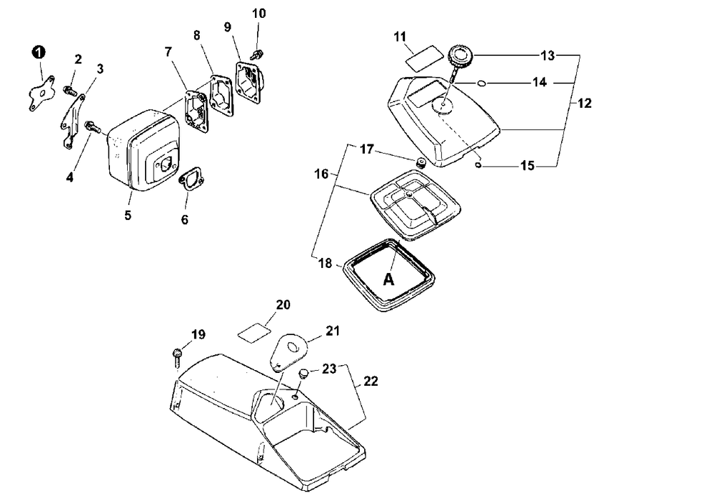 Exhaust, Air Cleaner Diagram and Parts List for QV-8000 (Type 1E)(C90303001001 - C90303999999) Echo Chainsaw