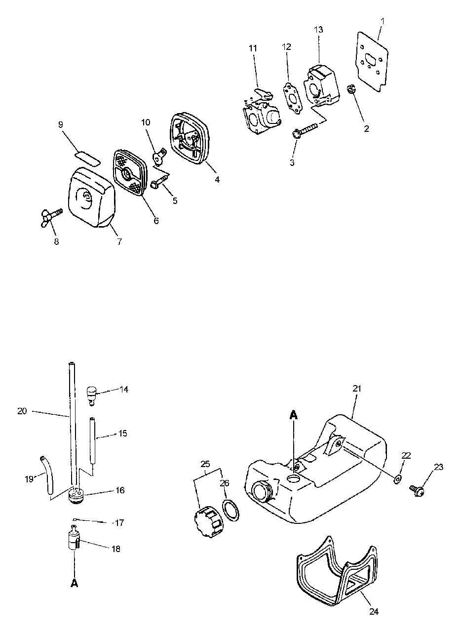 Intake, Air Filter, Fuel System Diagram and Parts List for PPFD-2400 501001 - 999999 Echo Pole Saw