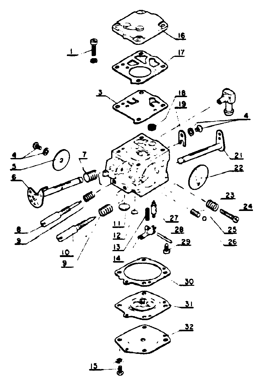 Carburetor Diagram and Parts List for CS-60S 001001 - 059500 Echo Chainsaw
