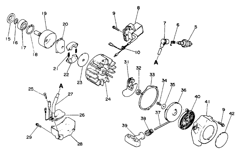 Clutch, Ignition, Starter Diagram and Parts List for SRM-210 AE Version Echo Trimmer