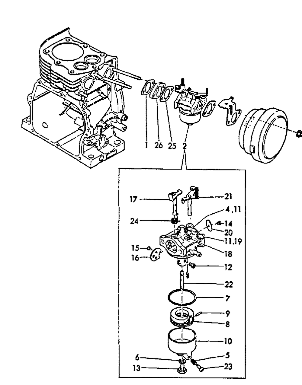 Carburetor Diagram and Parts List for EG-2300 01001 - 03371 Echo Generator