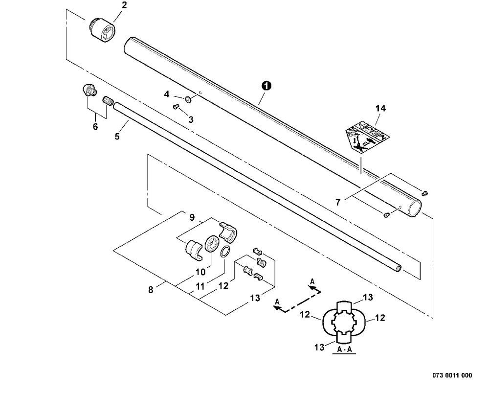 Main Pipe -- Upper Diagram and Parts List for PPT-2400 (Type 1E)(E14220001001 - E14220999999) Echo Pole Saw