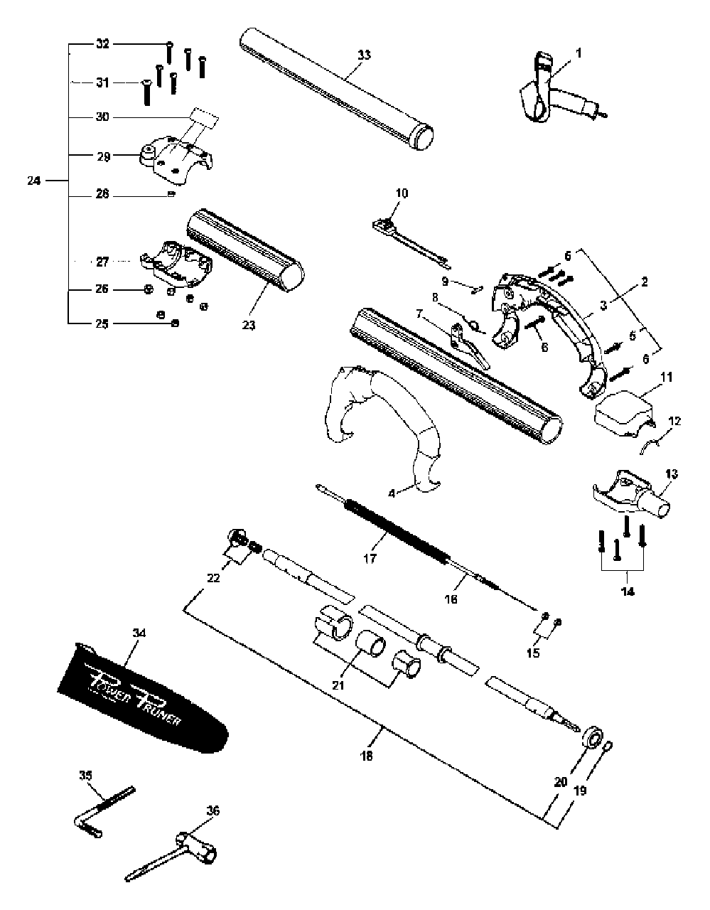 Driveshaft, Handle, Harness, Stop Switch, Throttle Diagram and Parts List for PPFD-2400 001001 - 501000 Echo Pole Saw