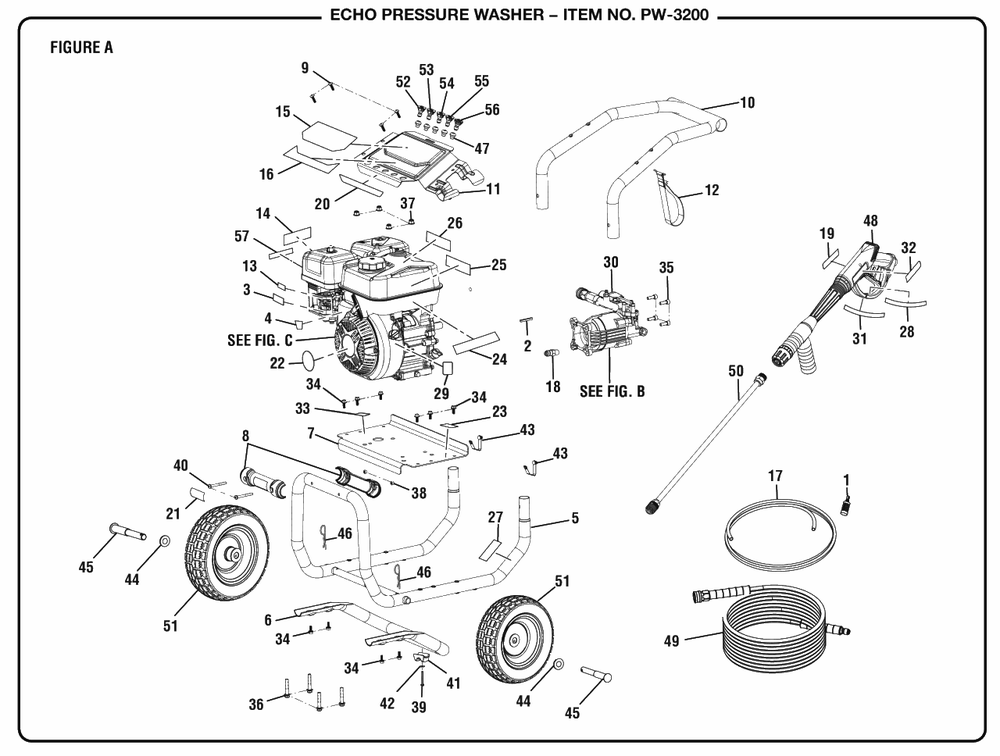 Figure A Diagram and Parts List for PW-3200 (Revision 01)(090079437)(2019-12) Echo Pressure Washer