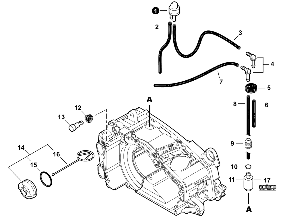 Fuel System Diagram and Parts List for CS-355T C85015001001 - C85015999999 Echo Chainsaw