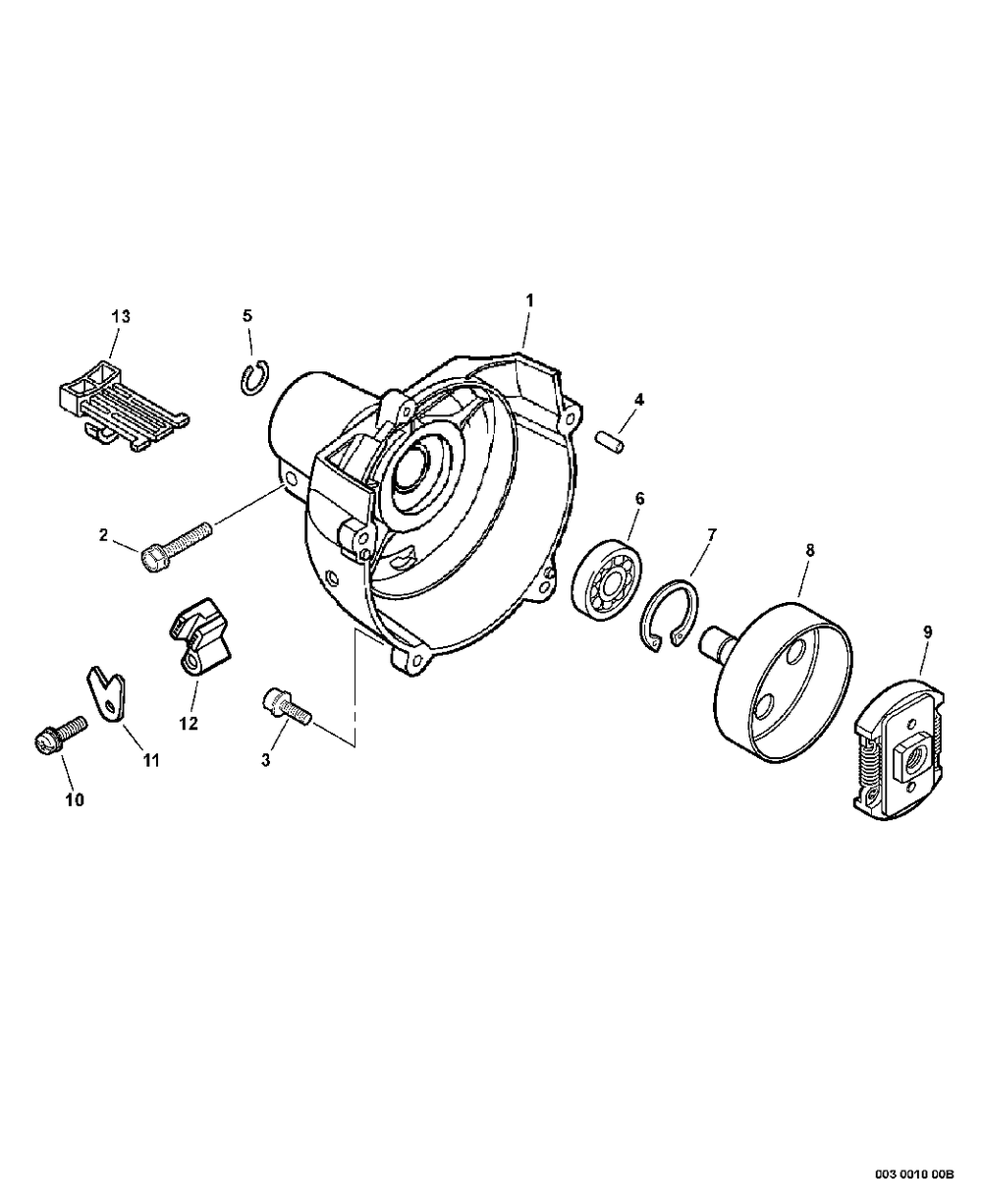 Clutch, Fan Case Diagram and Parts List for SRM-251 08001001 - 08999999 Echo Trimmer