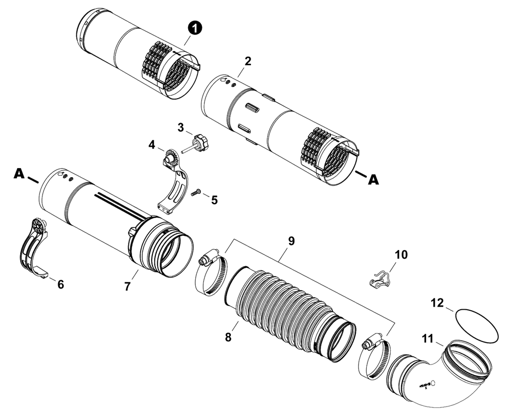Blower Tubes Diagram and Parts List for PB-9010T P56015001001 - P56015999999 Echo Leaf Blower / Vacuum