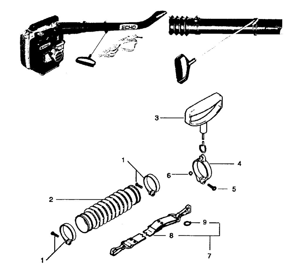 Flex Pipe Option Pb-210e Diagram and Parts List for PB-210 Type 1 Echo Leaf Blower / Vacuum