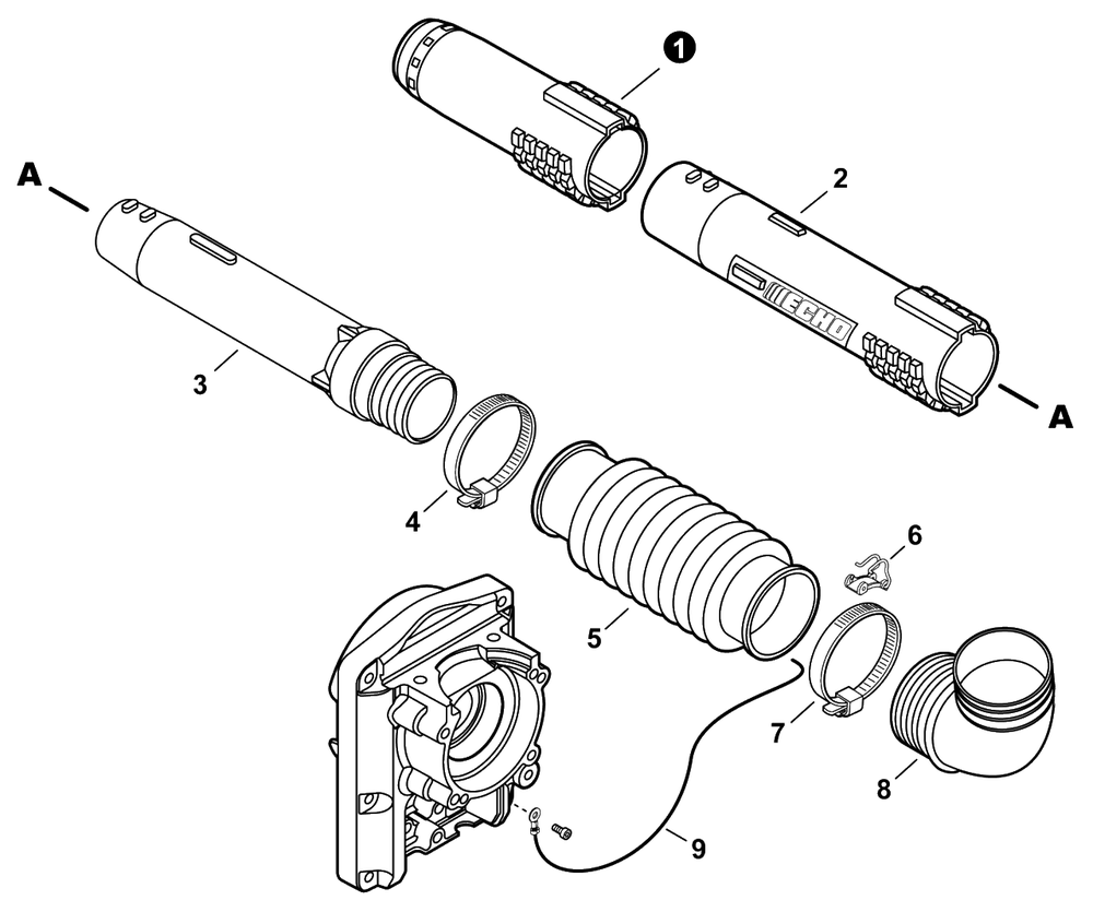 Blower Tubes Diagram and Parts List for PB-580T P55515001001 - P55515999999 Echo Leaf Blower / Vacuum