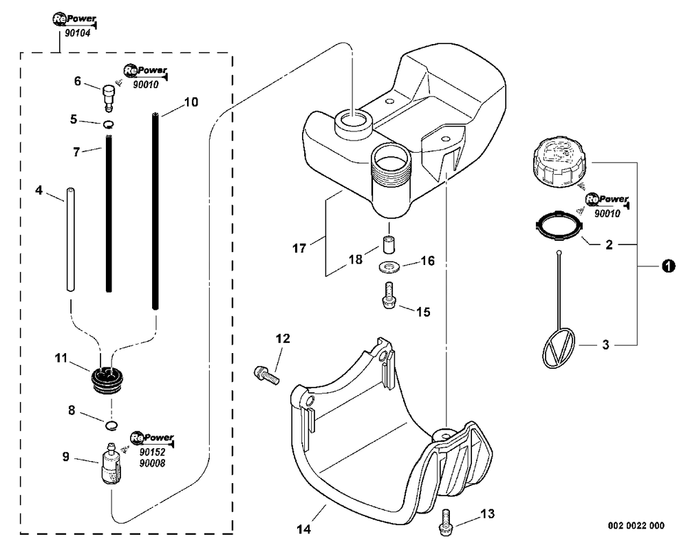 Fuel System Diagram and Parts List for SRM-230 S73112127552 - S73112328927 Echo Trimmer