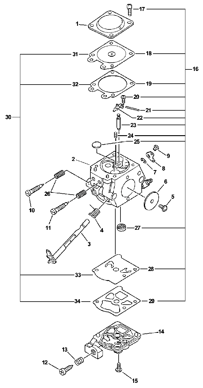 Carburetor Type 1 S/N: 001001 - 056483 Diagram and Parts List for CS-3000 (Type 1)(00001001 - 99999999) Echo Chainsaw