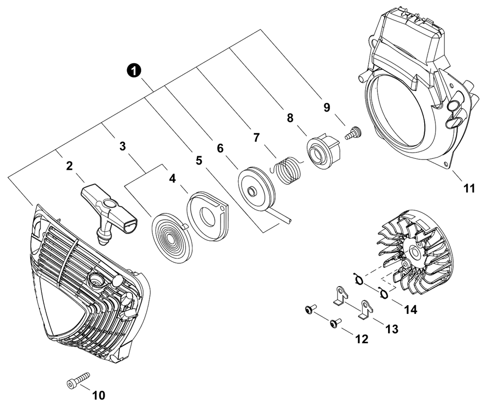 Recoil Starter Diagram and Parts List for CS-4920 C92115001001 - C92115999999 Echo Chainsaw