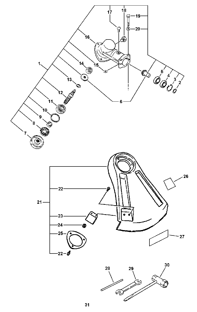 Gear Case, Shield, Tools Diagram and Parts List for SRM-2100 159491 - 999999 Echo Trimmer