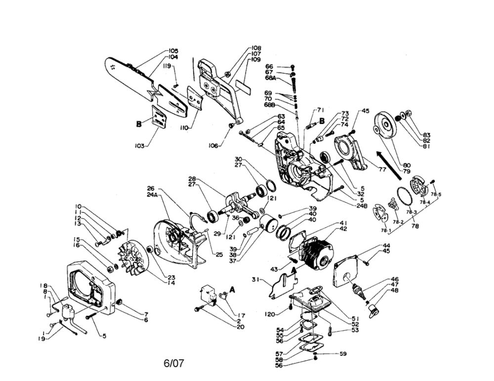 Crankshaft/Cylinder/Bar Diagram and Parts List for CS-330EVLP  Echo Chainsaw