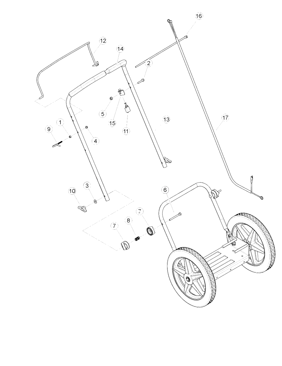 Handle Bar Diagram and Parts List for WT-1610T 110WTB000001 - 110WTB999999 Echo Trimmer
