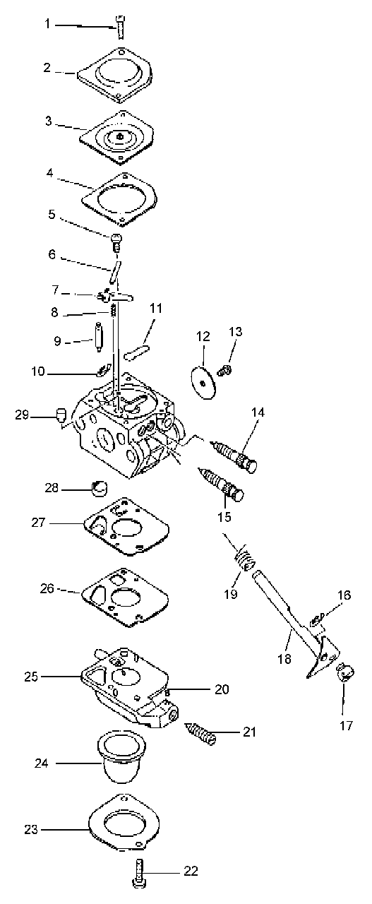 Carburetor Diagram and Parts List for PPF-2100 506100 - 509499 Echo Pole Saw