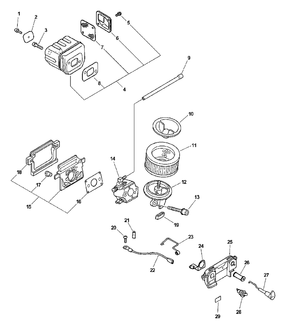 Exhaust, Intake Diagram and Parts List for CS-4400 (Type 1E)(101001 - 999999) Echo Chainsaw