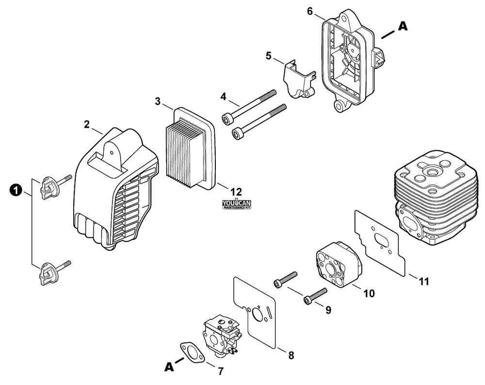 Intake Diagram and Parts List for PB-580T P55515001001 - P55515999999 Echo Leaf Blower / Vacuum