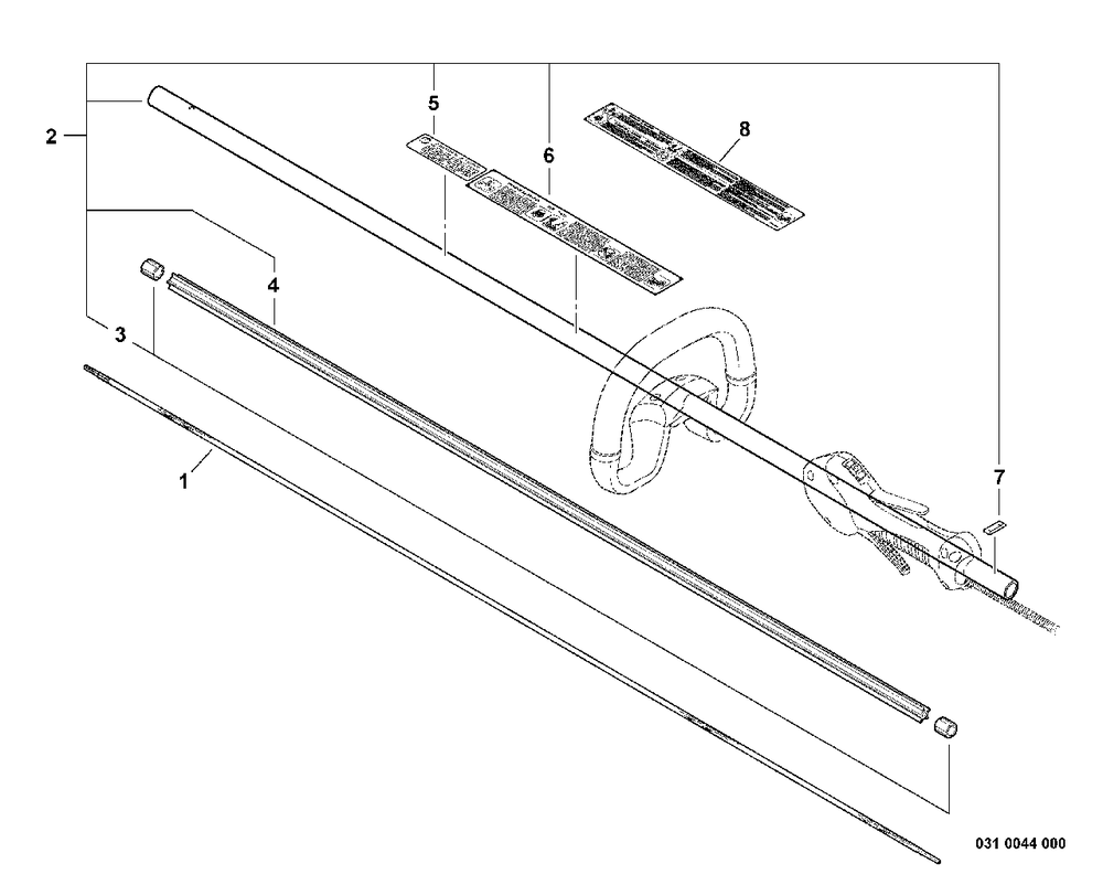 Main Pipe, Flexible Driveshaft Diagram and Parts List for SRM-251 08001001 - 08999999 Echo Trimmer