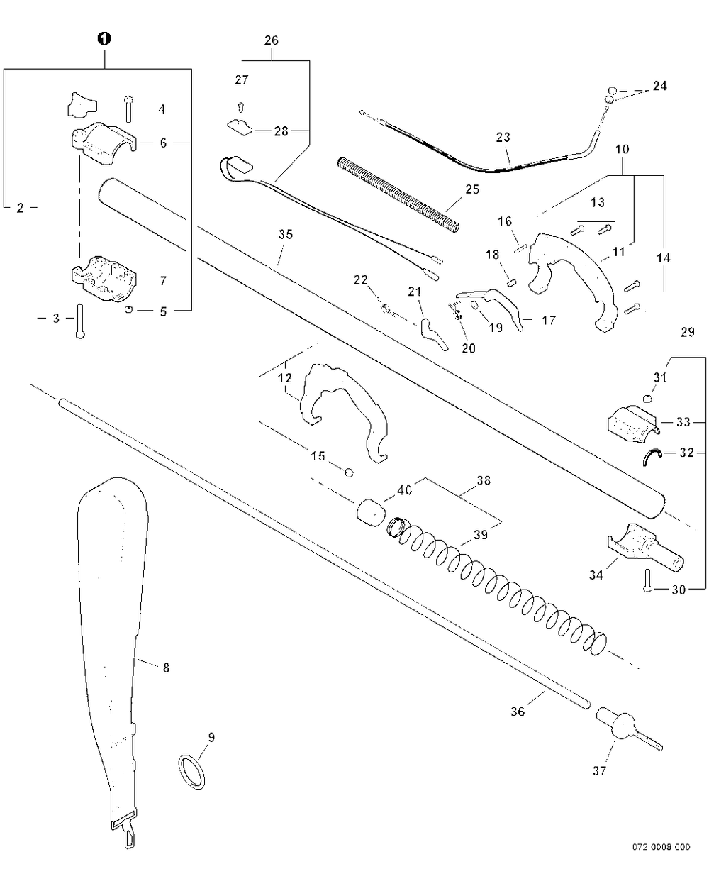 Main Pipe -- Lower, Control Handle, Throttle Cable, Shoulder Strap Diagram and Parts List for PPT-2400 (Type 1E)(E14220001001 - E14220999999) Echo Pole Saw