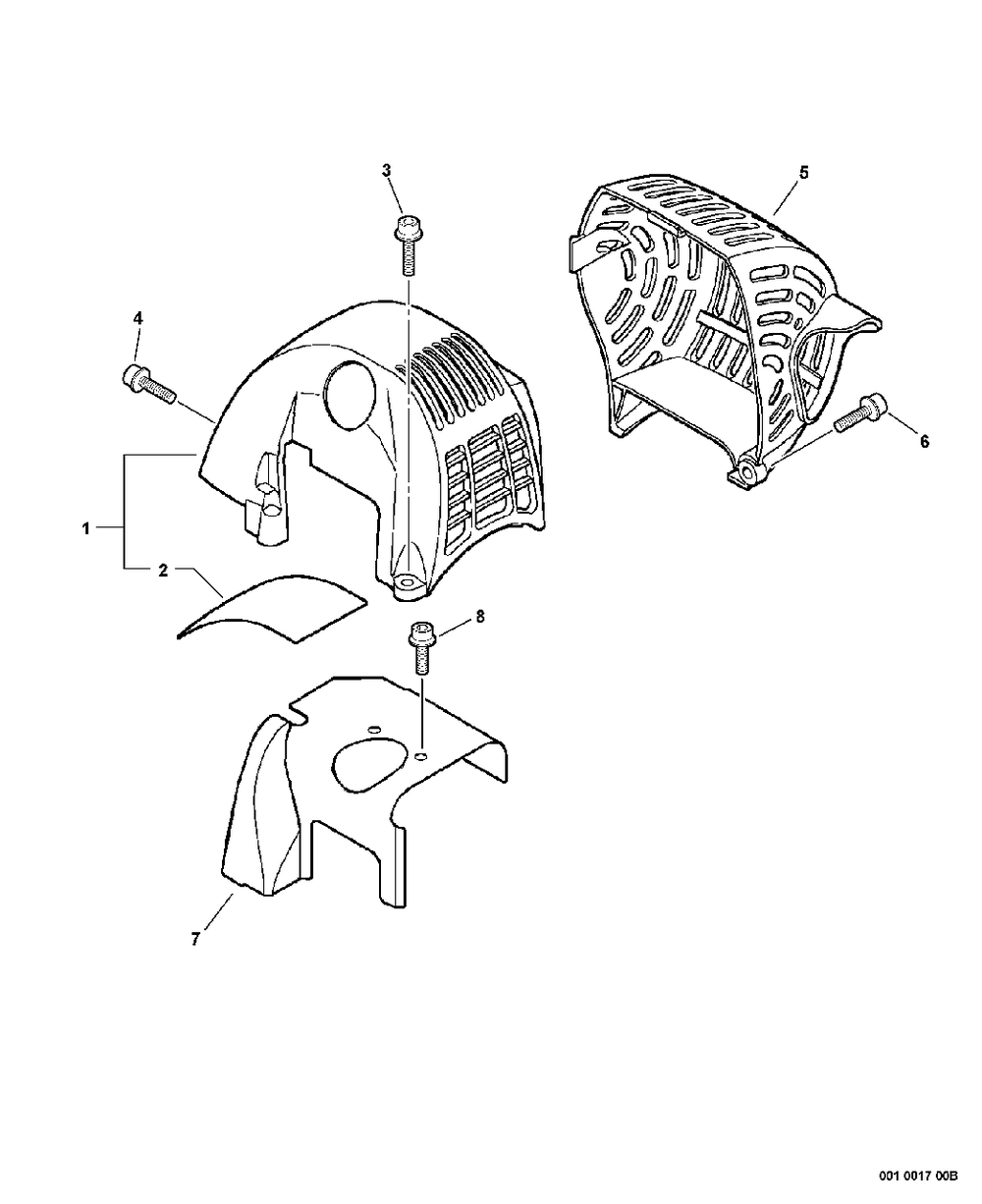 Engine Cover, Cylinder Cover, Exhaust Cover Diagram and Parts List for SRM-251 08001001 - 08999999 Echo Trimmer