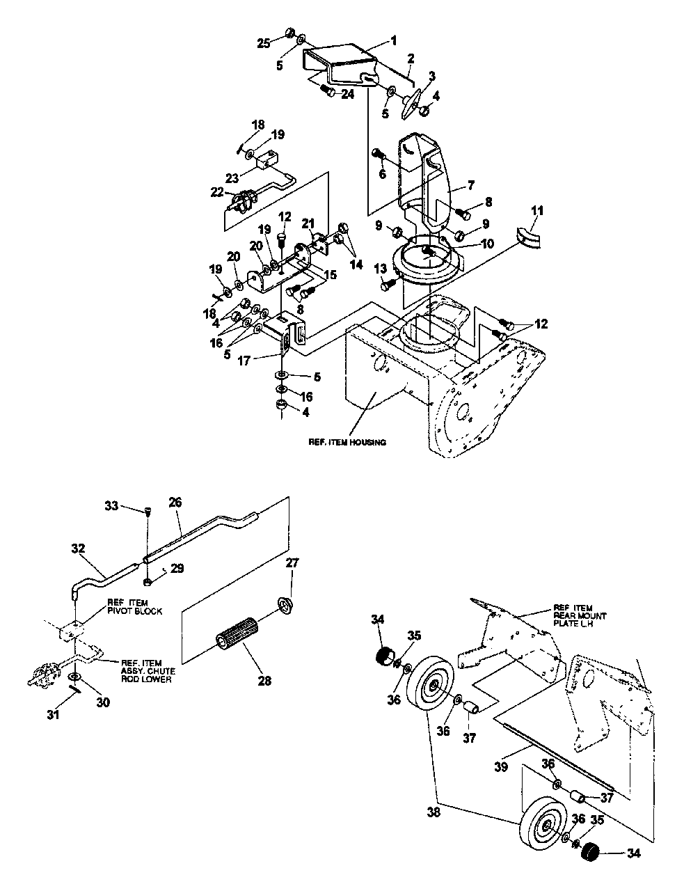 Discharge Chute, Chute Worm, Chute Control Diagram and Parts List for ST-5000E 0001001 - 0001456 Echo Snow Blower