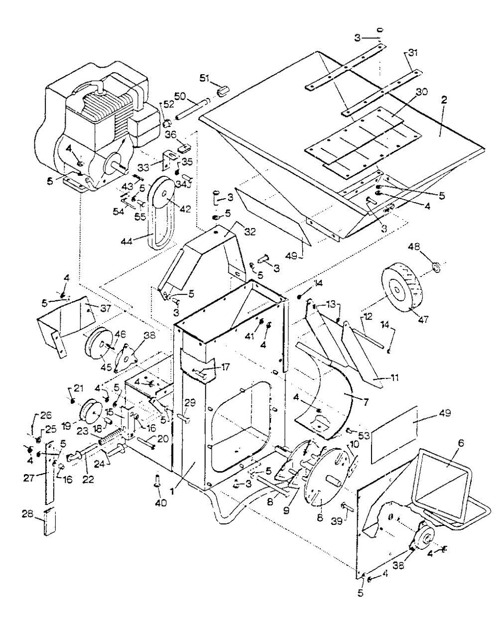 Shredder Frame, Hopper, Rotor, Drv Sys, Discharge, Wheels Diagram and Parts List for SH-8000  Echo Chipper Shredder