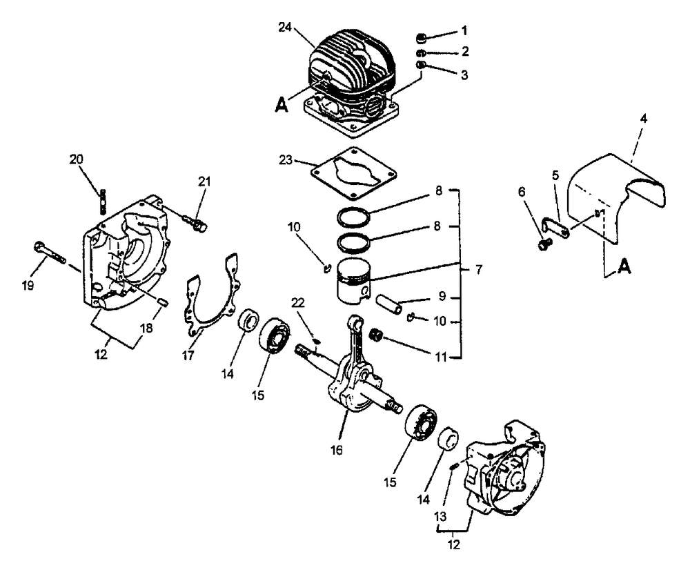 Engine, Crankcase (06/96) Diagram and Parts List for PB-400E (Type 1E)(001001 - 509500) Echo Leaf Blower / Vacuum