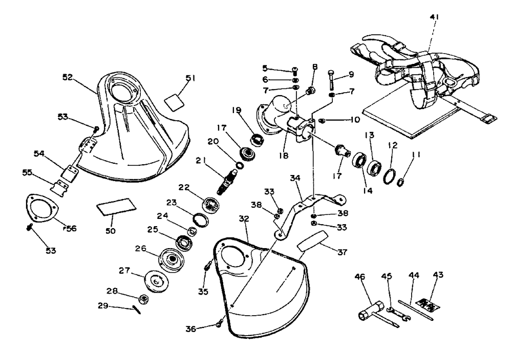 Gear Case, Shield, Harness, Tools Diagram and Parts List for SRM-400 BE Version Echo Trimmer