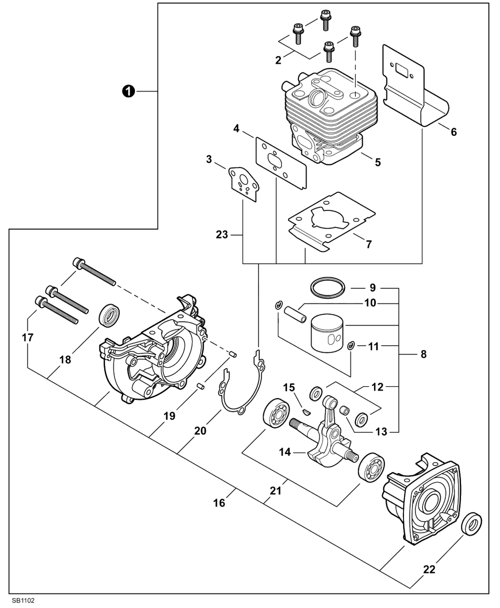 Engine Diagram and Parts List for SRM-266 U54313001001 - U54313999999 Echo Trimmer