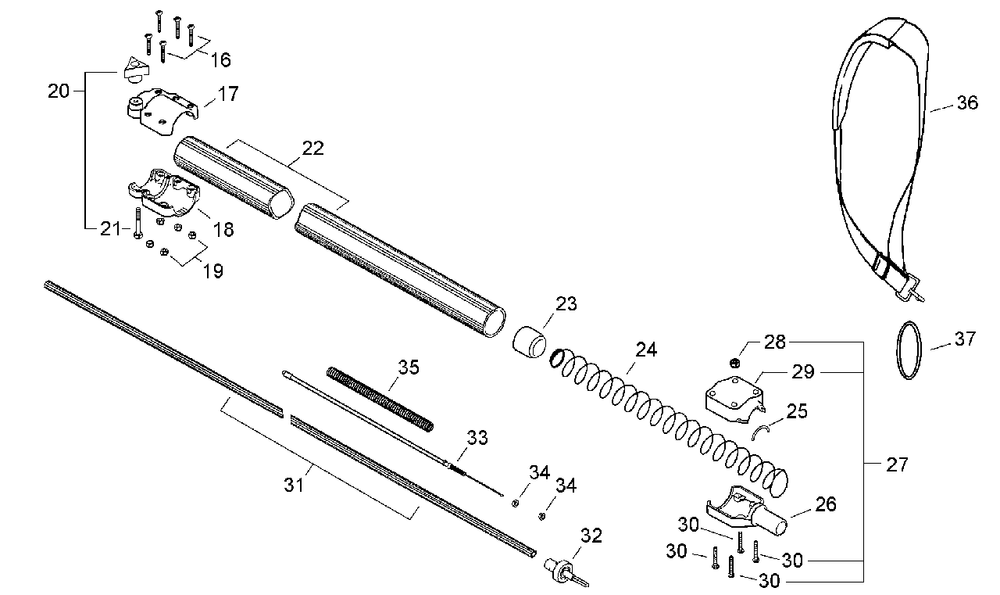 Main Pipe, Harness Diagram and Parts List for PPT-2400 (Type 1E)(E14536001001 - E14536999999) Echo Pole Saw