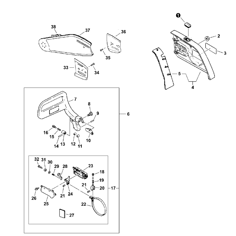 Cutting Attachment, Chain Brake Diagram and Parts List for QV-8000 (Type 1E)(C90303001001 - C90303999999) Echo Chainsaw