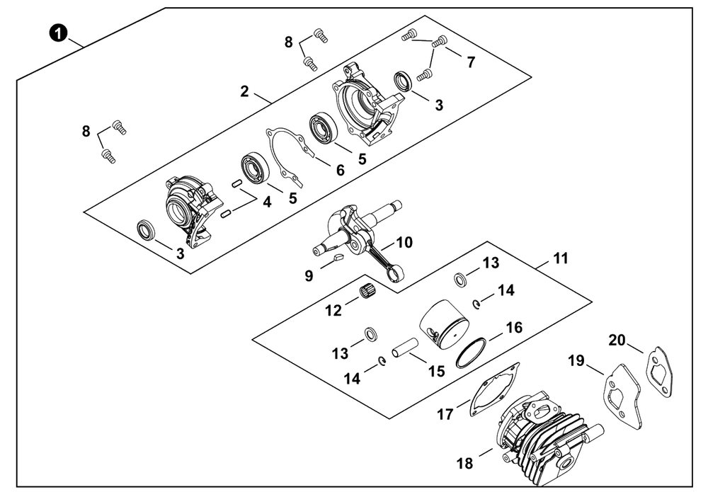 Engine Diagram and Parts List for CS-2511T C80115001001 - C80115999999 Echo Chainsaw