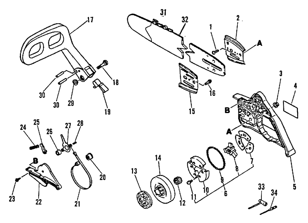 Clutch, Cutting Attch, Chain Brake Diagram and Parts List for CS-4600 0033241 - 9999999 Echo Chainsaw