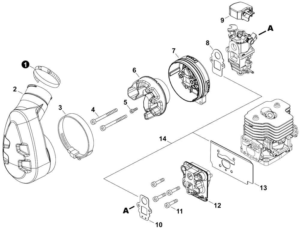 Intake Diagram and Parts List for PB-9010H P55915001001 - P55915999999 Echo Leaf Blower / Vacuum