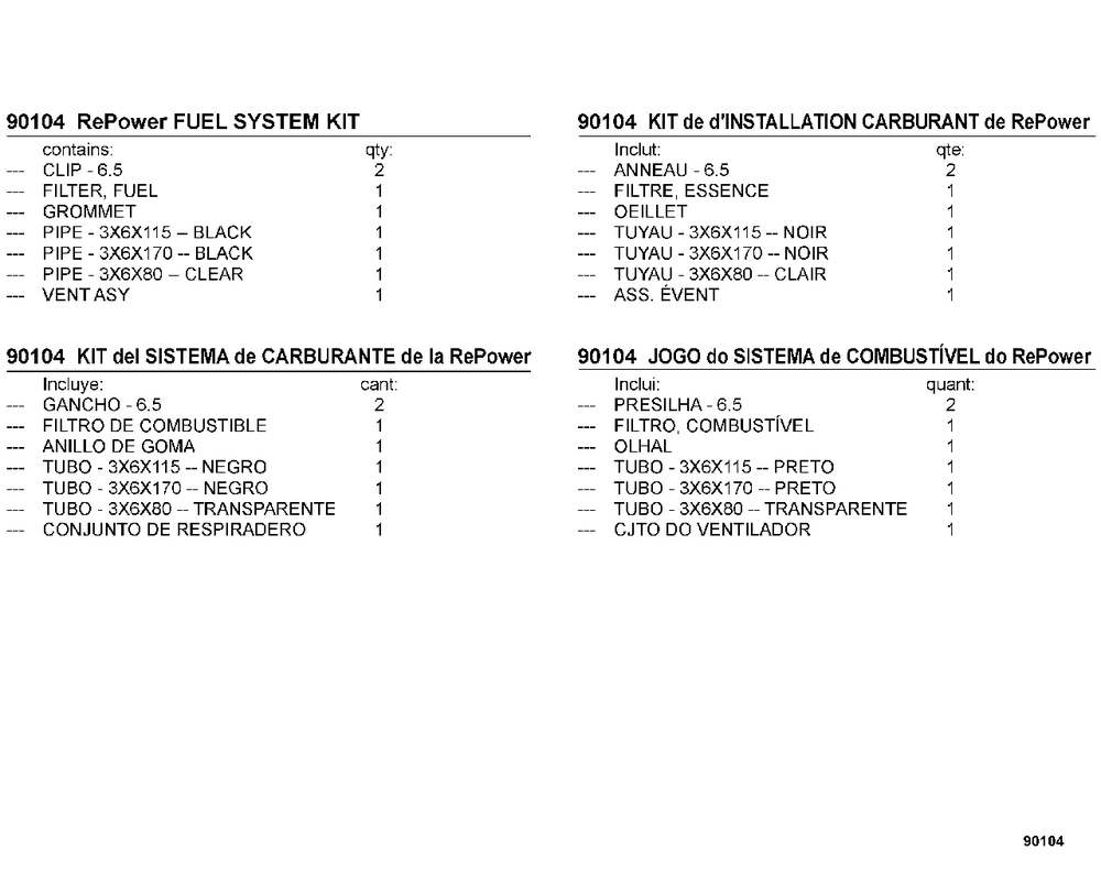 90104 Repower Fuel System Kit Diagram and Parts List for SRM-230 S73112127552 - S73112328927 Echo Trimmer