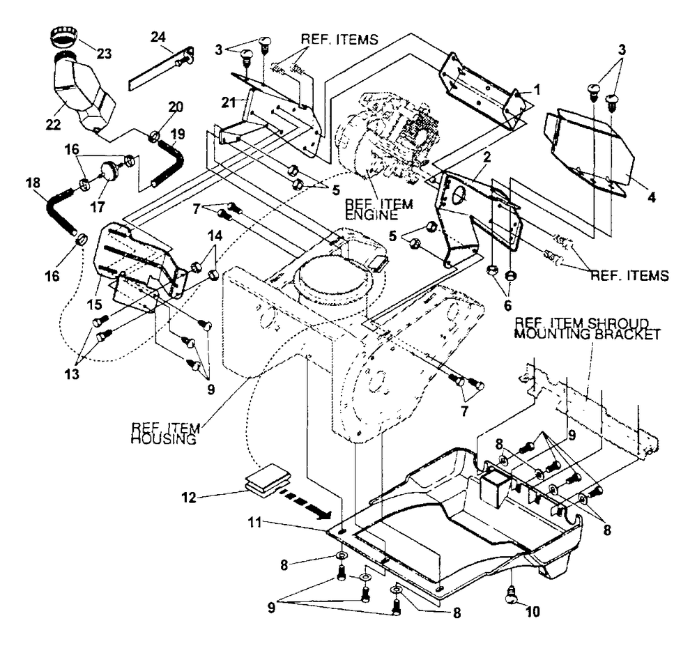 Fuel System, Engine Cover Diagram and Parts List for ST-5000E 0001001 - 0001456 Echo Snow Blower