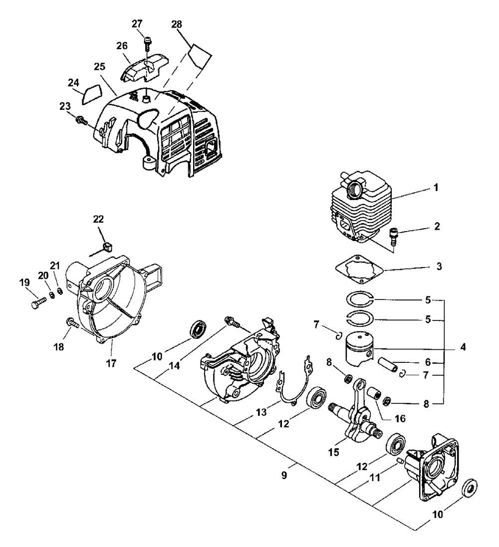Crankcase, Engine, Engine Cover, Fan Case Diagram and Parts List for PPSR-2122 505000 - 999999 Echo Pole Saw